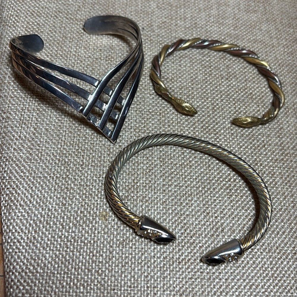 Silver and Gold Tone Bracelets Mixed Set For Small Wrist Open Cuff GVC GUC